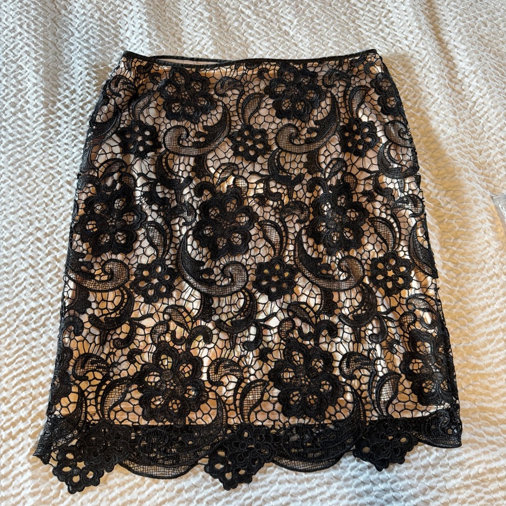 Monroe and Main Black Lace Floral Knee Length Lined Skirt Zip Plus 16W